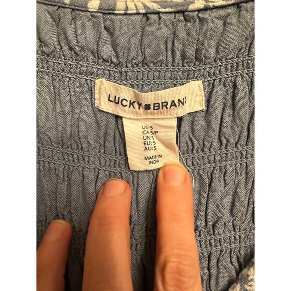 Lucky Brand Blue Floral Smocked Dress Womens Small Sleeveless Boho Tiered - Picture 4 of 6